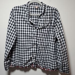 Brooks Brothers Red Fleece Black White Blouse Scalloped Edge Size XL Cotton